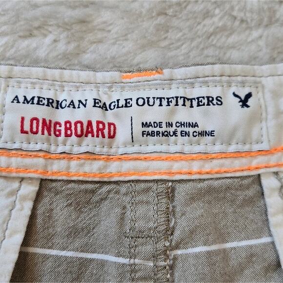 American Eagle Tan and White Striped Cotton Longboard Shorts, Size 32 - Picture 2 of 7